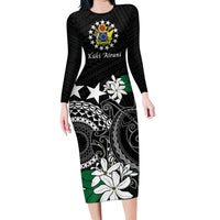 Cook Islands Independence Day Family Matching Long Sleeve Bodycon Dress and Hawaiian Shirt Kuki Airani Tiare Maori Polynesian Pattern - Black LT14 Mom's Dress Black - Polynesian Pride