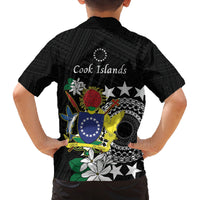 Cook Islands Independence Day Family Matching Off The Shoulder Long Sleeve Dress and Hawaiian Shirt Kuki Airani Tiare Maori Polynesian Pattern - Black LT14 - Polynesian Pride