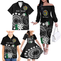 Cook Islands Independence Day Family Matching Off The Shoulder Long Sleeve Dress and Hawaiian Shirt Kuki Airani Tiare Maori Polynesian Pattern - Black LT14 - Polynesian Pride