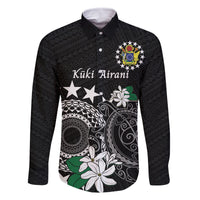 Cook Islands Independence Day Family Matching Off Shoulder Maxi Dress and Hawaiian Shirt Kuki Airani Tiare Maori Polynesian Pattern - Black LT14 Dad's Shirt - Long Sleeve Black - Polynesian Pride