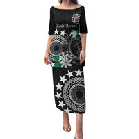 Cook Islands Independence Day Family Matching Puletasi and Hawaiian Shirt Kuki Airani Tiare Maori Polynesian Pattern - Black LT14 Mom's Dress Black - Polynesian Pride