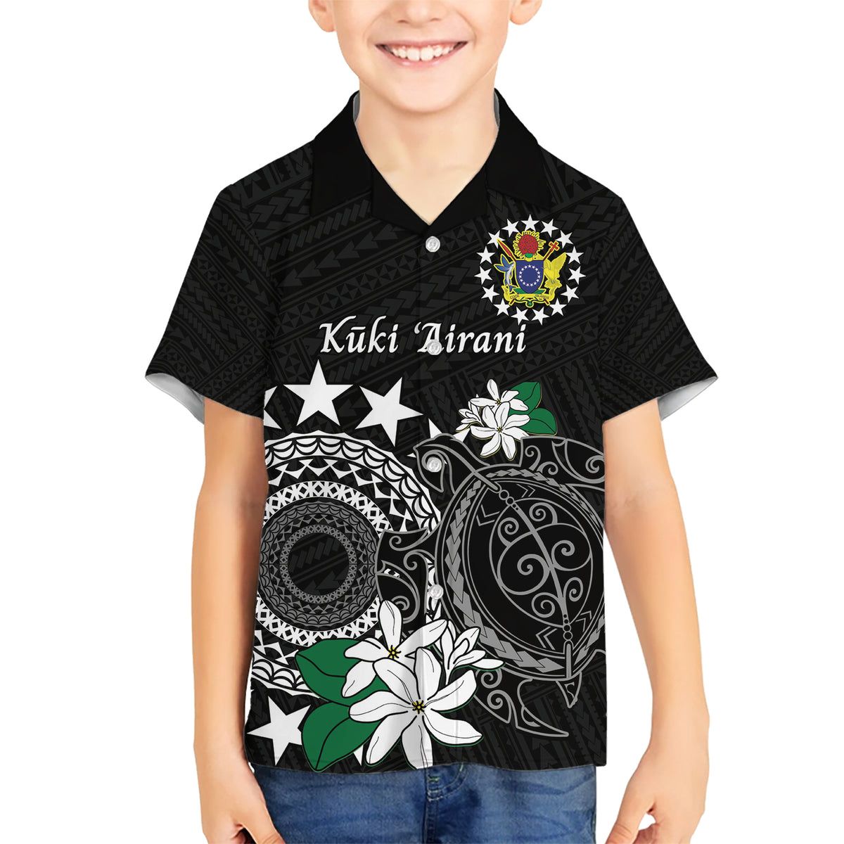 Cook Islands Independence Day Family Matching Short Sleeve Bodycon Dress and Hawaiian Shirt Kuki Airani Tiare Maori Polynesian Pattern - Black LT14 Son's Shirt Black - Polynesian Pride