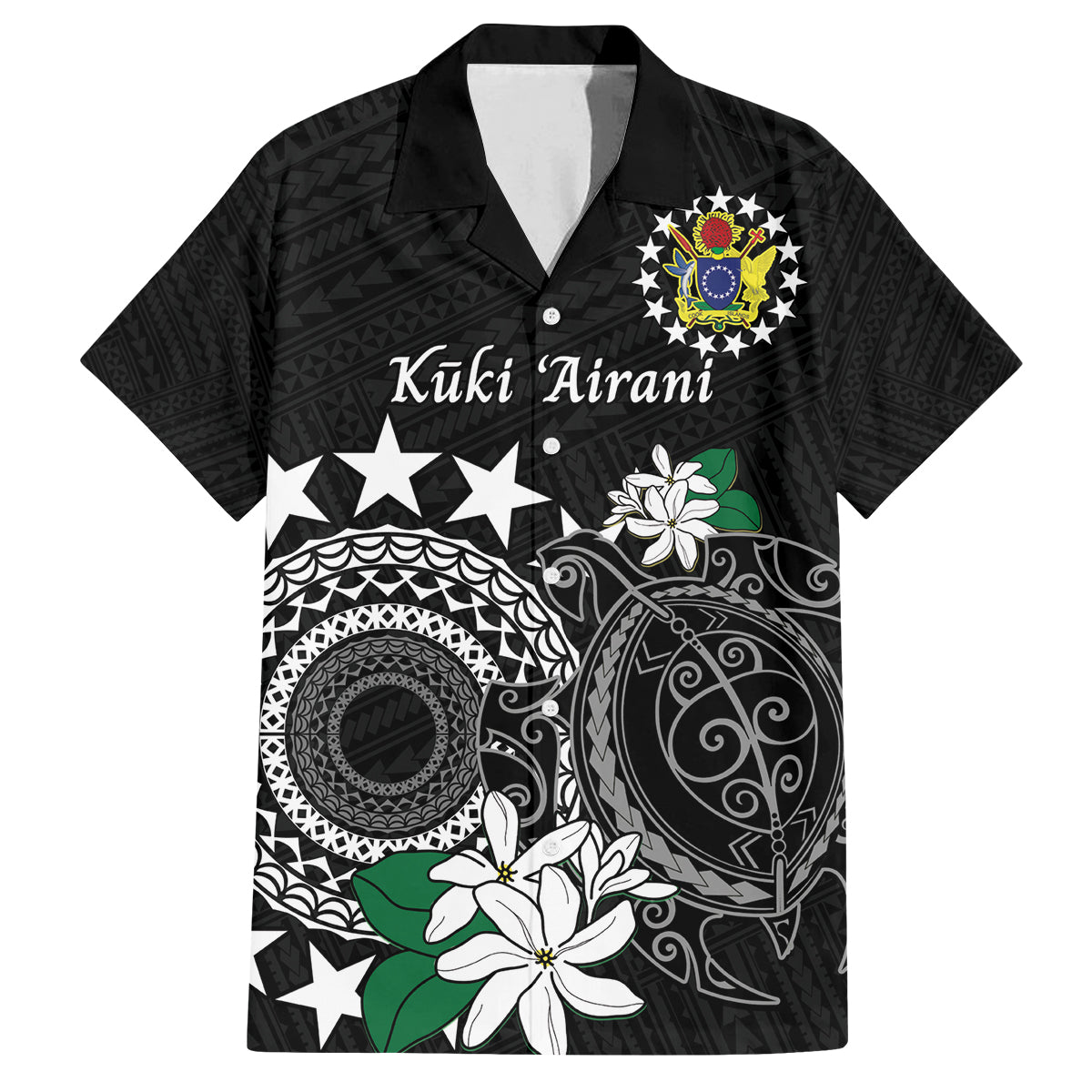 Cook Islands Independence Day Family Matching Tank Maxi Dress and Hawaiian Shirt Kuki Airani Tiare Maori Polynesian Pattern - Black LT14 Dad's Shirt - Short Sleeve Black - Polynesian Pride