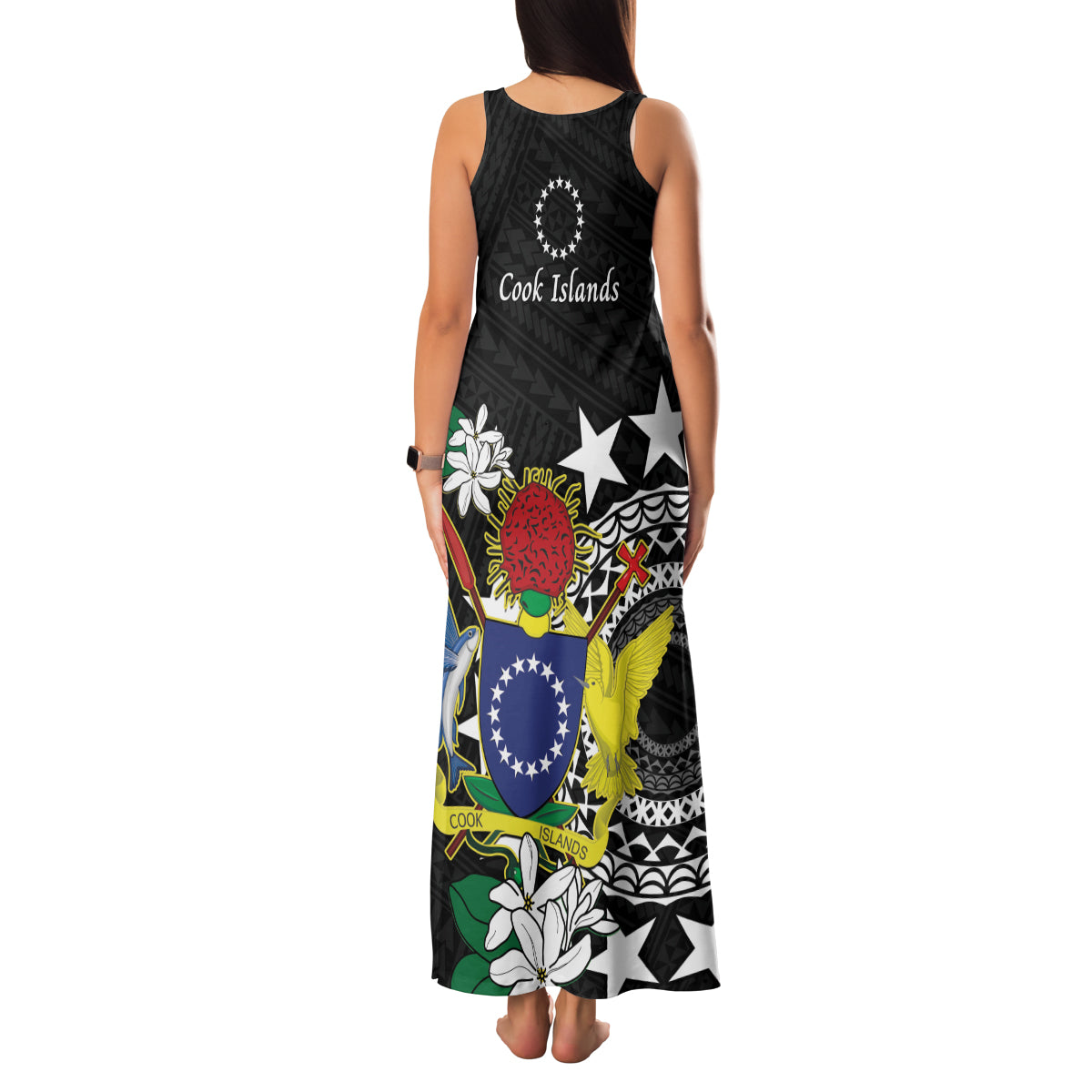 Cook Islands Independence Day Family Matching Tank Maxi Dress and Hawaiian Shirt Kuki Airani Tiare Maori Polynesian Pattern - Black LT14 - Polynesian Pride