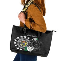 Cook Islands Independence Day Leather Tote Bag Kuki Airani Tiare Maori Polynesian Pattern - Black LT14 Black - Polynesian Pride
