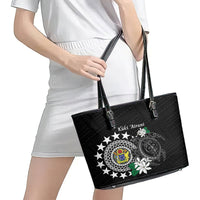 Cook Islands Independence Day Leather Tote Bag Kuki Airani Tiare Maori Polynesian Pattern - Black LT14 - Polynesian Pride