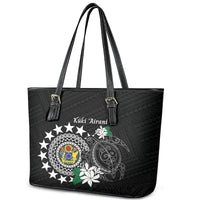 Cook Islands Independence Day Leather Tote Bag Kuki Airani Tiare Maori Polynesian Pattern - Black LT14 - Polynesian Pride