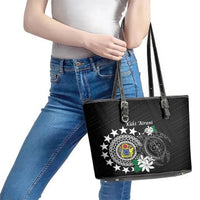 Cook Islands Independence Day Leather Tote Bag Kuki Airani Tiare Maori Polynesian Pattern - Black LT14 - Polynesian Pride
