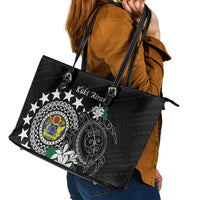 Cook Islands Independence Day Leather Tote Bag Kuki Airani Tiare Maori Polynesian Pattern - Black LT14 - Polynesian Pride
