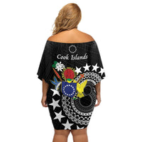 Cook Islands Independence Day Off Shoulder Short Dress Kuki Airani Tiare Maori Polynesian Pattern - Black