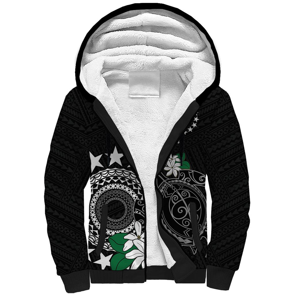 Cook Islands Independence Day Sherpa Hoodie Kuki Airani Tiare Maori Polynesian Pattern - Black