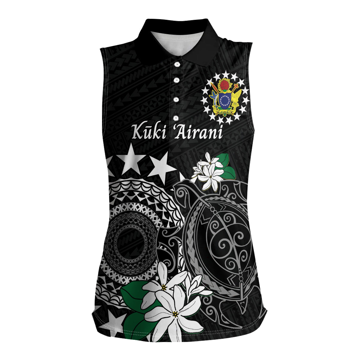 Cook Islands Independence Day Women Sleeveless Polo Shirt Kuki Airani Tiare Maori Polynesian Pattern - Black LT14 Female Black - Polynesian Pride