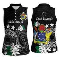 Cook Islands Independence Day Women Sleeveless Polo Shirt Kuki Airani Tiare Maori Polynesian Pattern - Black LT14 - Polynesian Pride