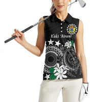 Cook Islands Independence Day Women Sleeveless Polo Shirt Kuki Airani Tiare Maori Polynesian Pattern - Black LT14 - Polynesian Pride