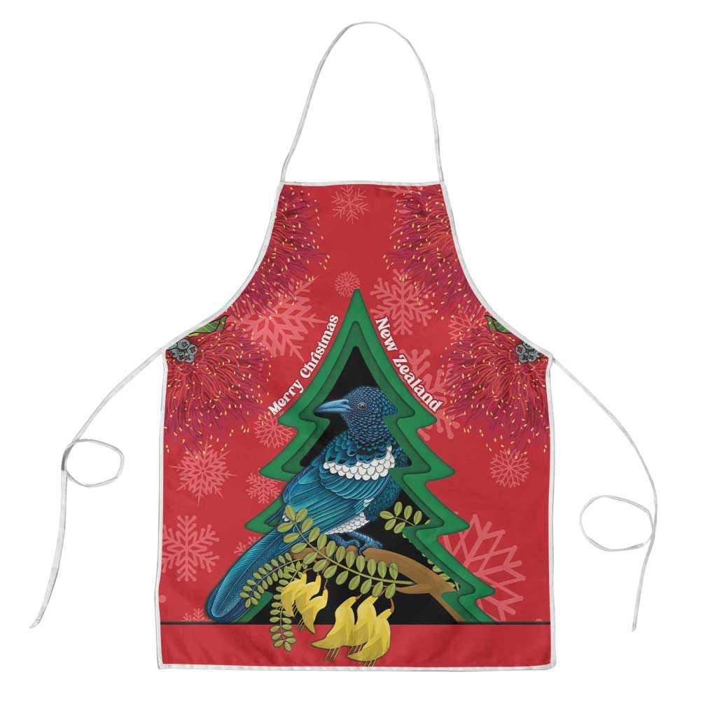 New Zealand Christmas In July Apron Kowhai Tui Bird With Pohutukawa - Red LT14 Red - Polynesian Pride