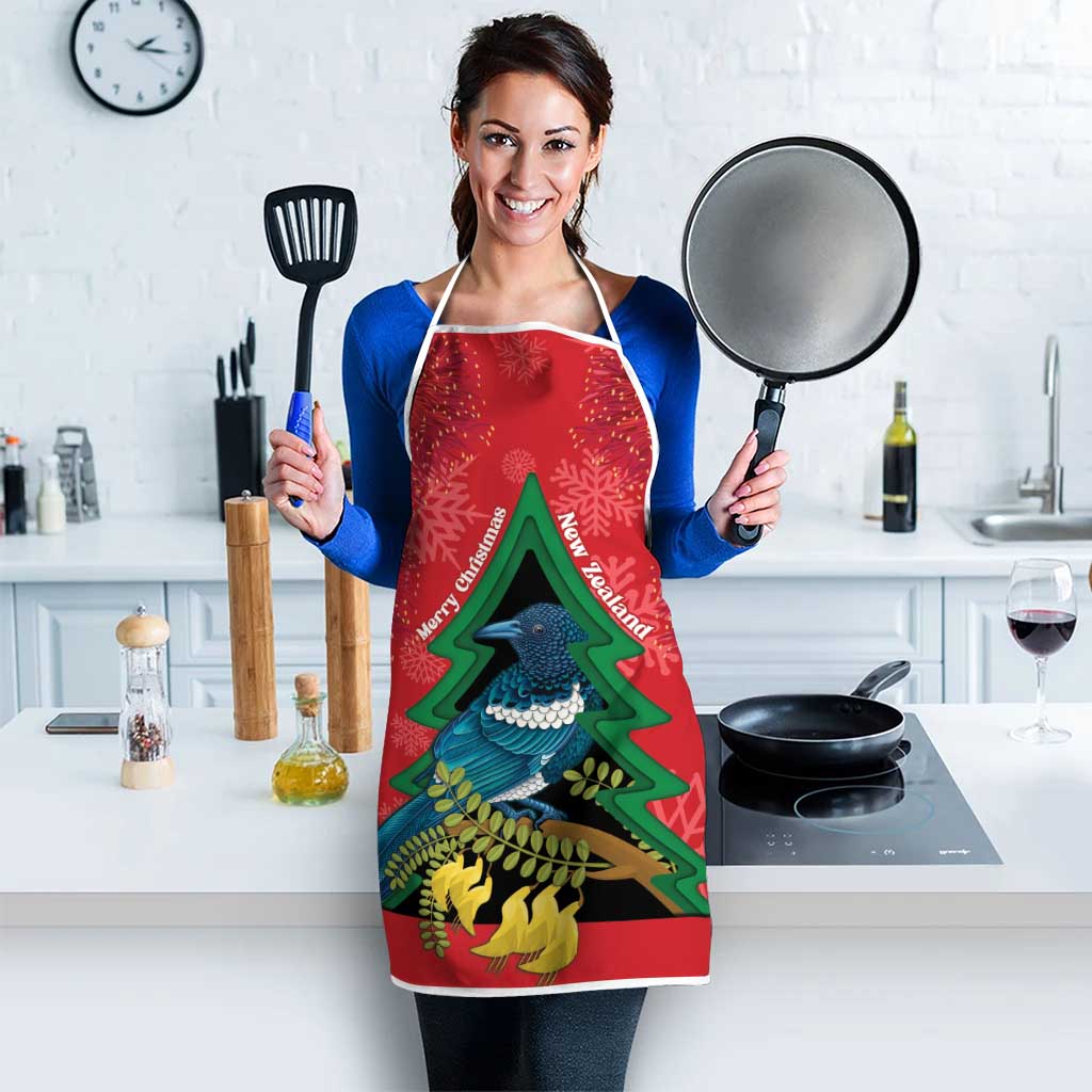 New Zealand Christmas In July Apron Kowhai Tui Bird With Pohutukawa - Red LT14 - Polynesian Pride