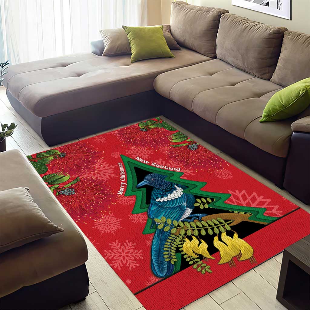 New Zealand Christmas In July Area Rug Kowhai Tui Bird With Pohutukawa - Red