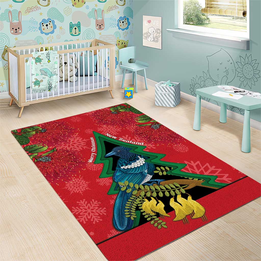 New Zealand Christmas In July Area Rug Kowhai Tui Bird With Pohutukawa - Red