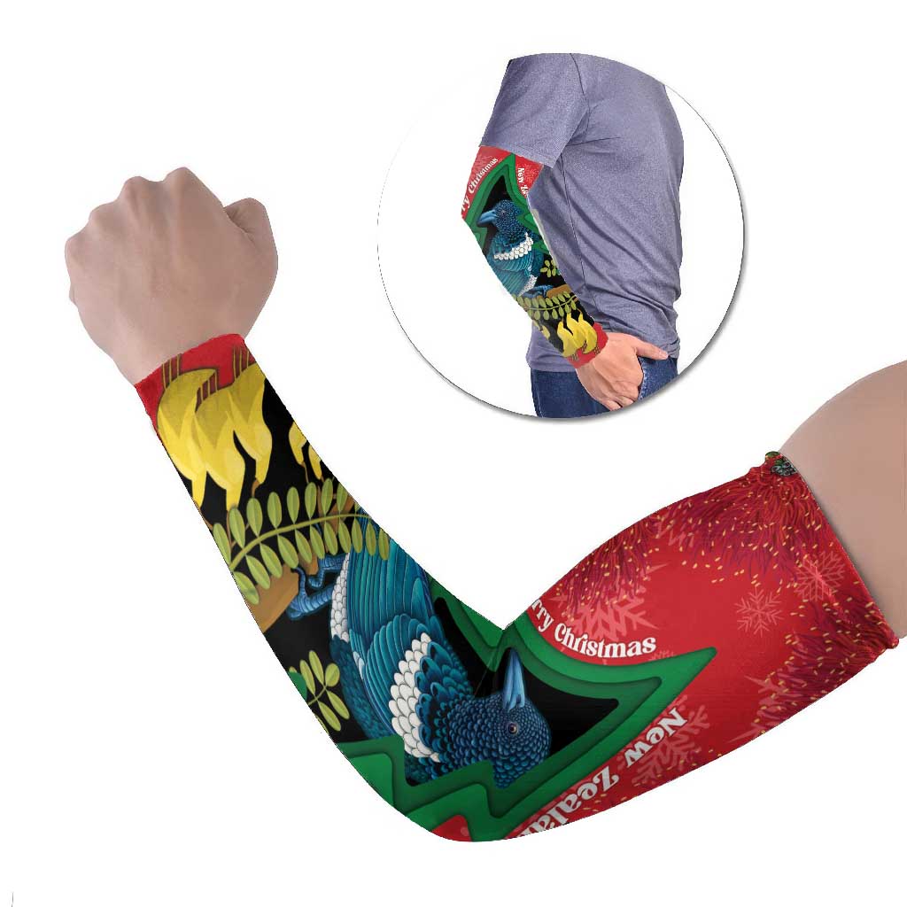 New Zealand Christmas In July Arm Sleeves Kowhai Tui Bird With Pohutukawa - Red LT14 Set of 2 Red - Polynesian Pride
