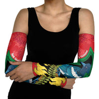 New Zealand Christmas In July Arm Sleeves Kowhai Tui Bird With Pohutukawa - Red LT14 - Polynesian Pride