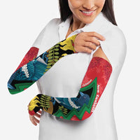 New Zealand Christmas In July Arm Sleeves Kowhai Tui Bird With Pohutukawa - Red LT14 - Polynesian Pride