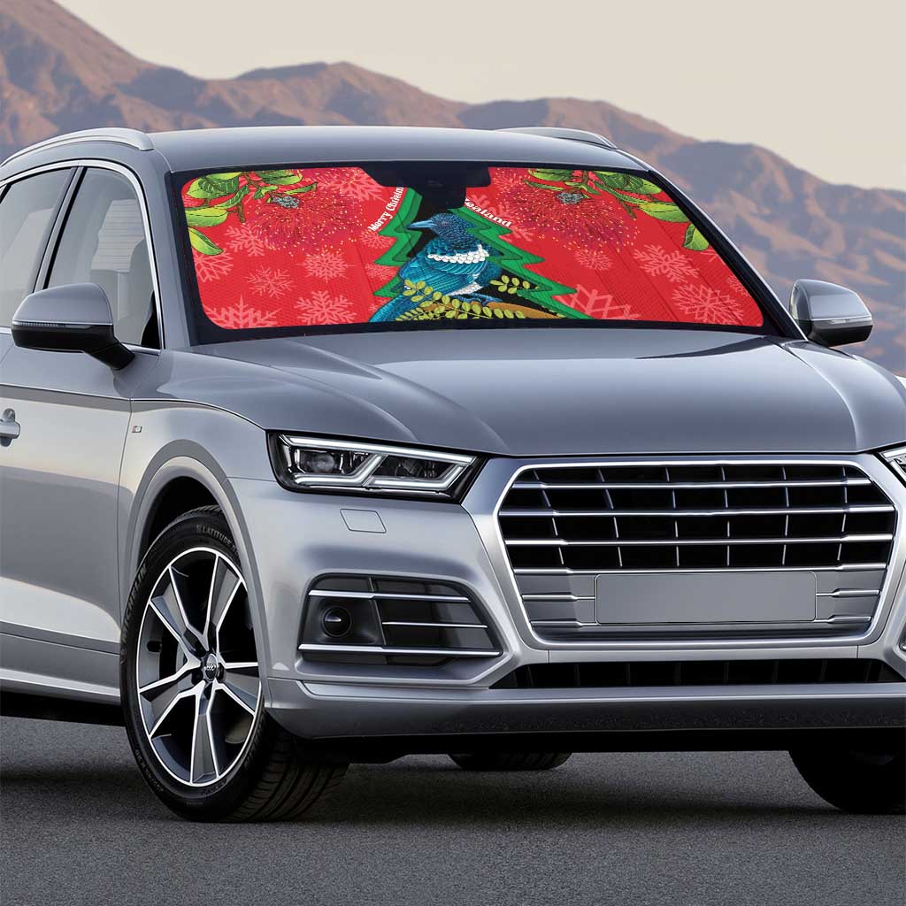 New Zealand Christmas In July Auto Sun Shade Kowhai Tui Bird With Pohutukawa - Red LT14 - Polynesian Pride