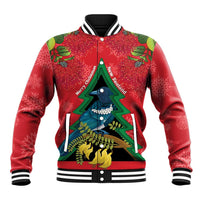 New Zealand Christmas In July Baseball Jacket Kowhai Tui Bird With Pohutukawa - Red LT14 Unisex Red - Polynesian Pride