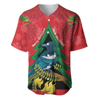 New Zealand Christmas In July Baseball Jersey Kowhai Tui Bird With Pohutukawa - Red LT14 Red - Polynesian Pride
