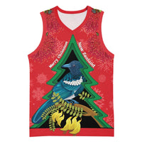 New Zealand Christmas In July Basketball Jersey Kowhai Tui Bird With Pohutukawa - Red LT14 Unisex Red - Polynesian Pride