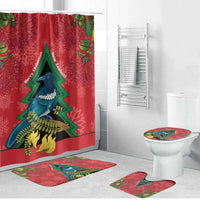 New Zealand Christmas In July Bathroom Set Kowhai Tui Bird With Pohutukawa - Red LT14 Bathroom Set (4 pcs) Red - Polynesian Pride