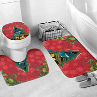 New Zealand Christmas In July Bathroom Set Kowhai Tui Bird With Pohutukawa - Red LT14 Mat Set Only (3 pcs) One Size Red - Polynesian Pride