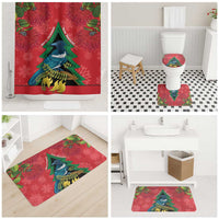 New Zealand Christmas In July Bathroom Set Kowhai Tui Bird With Pohutukawa - Red LT14 - Polynesian Pride