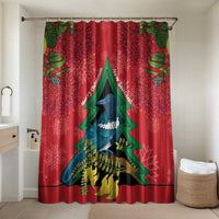 New Zealand Christmas In July Bathroom Set Kowhai Tui Bird With Pohutukawa - Red LT14 Shower Curtain Only Red - Polynesian Pride
