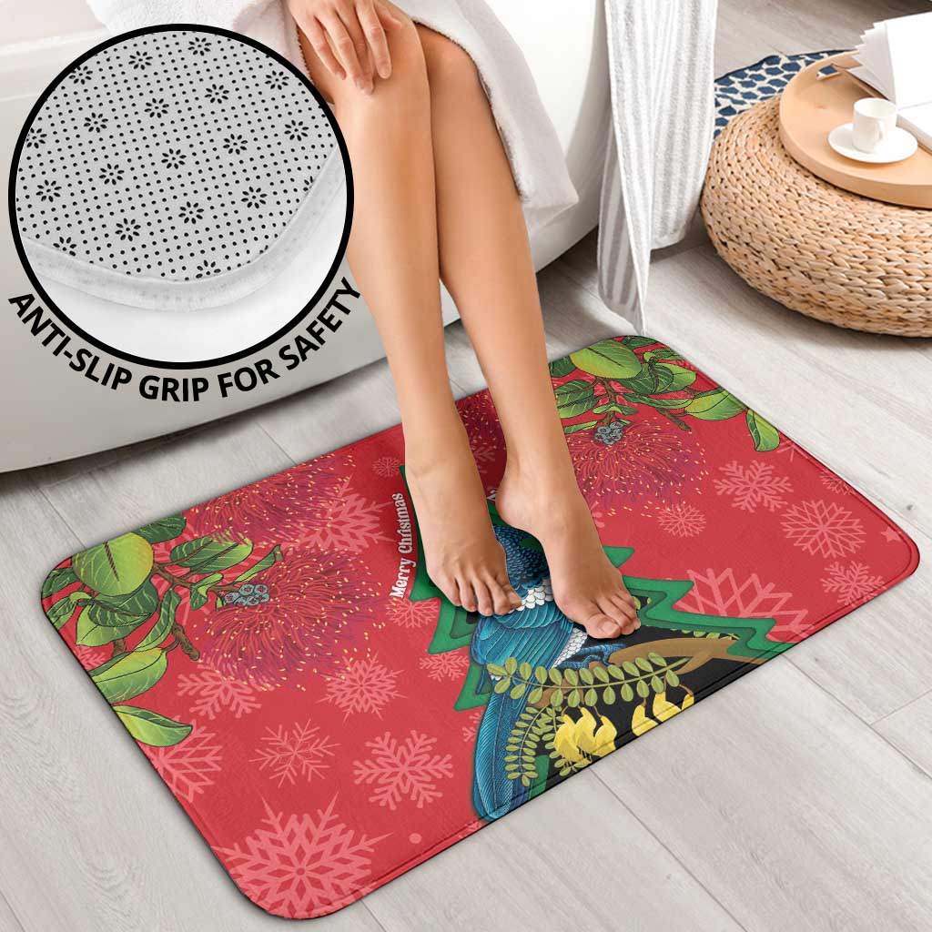 New Zealand Christmas In July Bathroom Set Kowhai Tui Bird With Pohutukawa - Red LT14 - Polynesian Pride