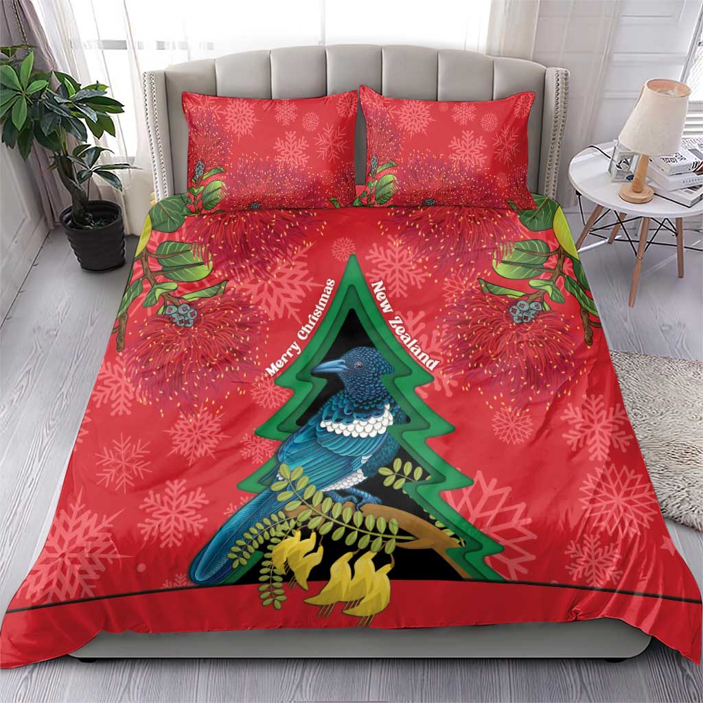 New Zealand Christmas In July Bedding Set Kowhai Tui Bird With Pohutukawa - Red LT14 - Polynesian Pride