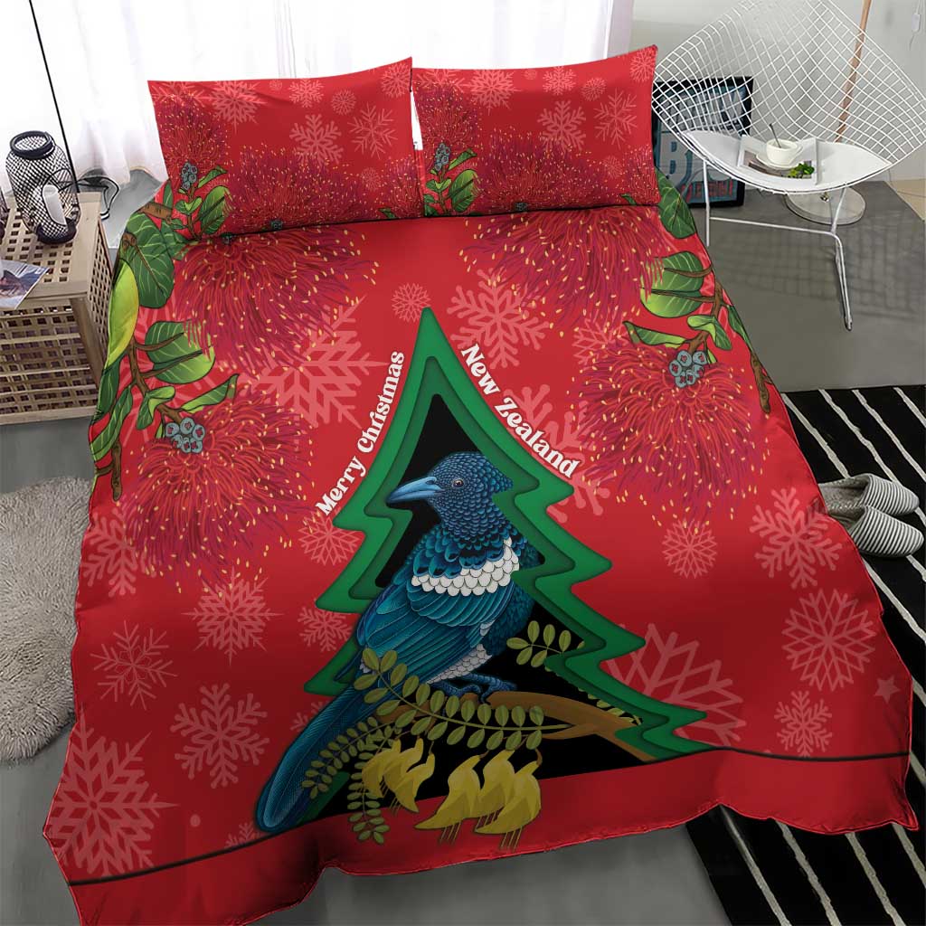 New Zealand Christmas In July Bedding Set Kowhai Tui Bird With Pohutukawa - Red LT14 - Polynesian Pride