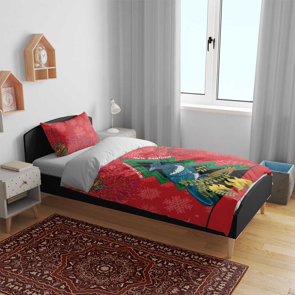 New Zealand Christmas In July Bedding Set Kowhai Tui Bird With Pohutukawa - Red LT14 - Polynesian Pride
