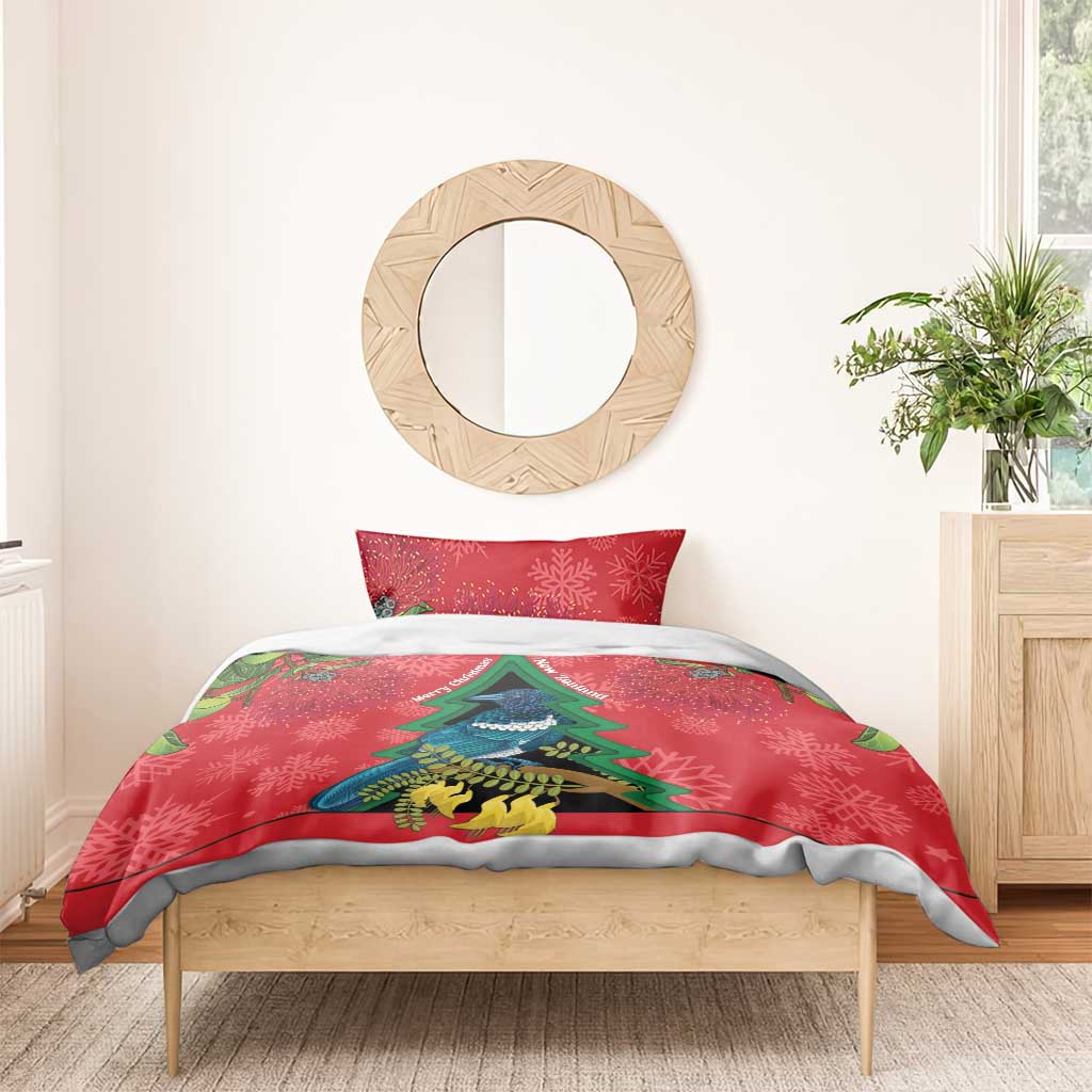 New Zealand Christmas In July Bedding Set Kowhai Tui Bird With Pohutukawa - Red LT14 - Polynesian Pride