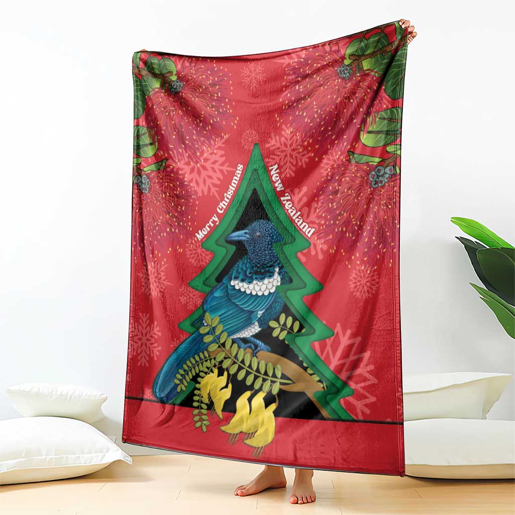 New Zealand Christmas In July Blanket Kowhai Tui Bird With Pohutukawa - Red LT14 - Polynesian Pride