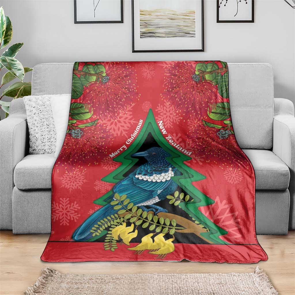 New Zealand Christmas In July Blanket Kowhai Tui Bird With Pohutukawa - Red LT14 - Polynesian Pride