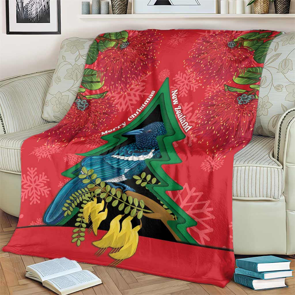 New Zealand Christmas In July Blanket Kowhai Tui Bird With Pohutukawa - Red LT14 - Polynesian Pride
