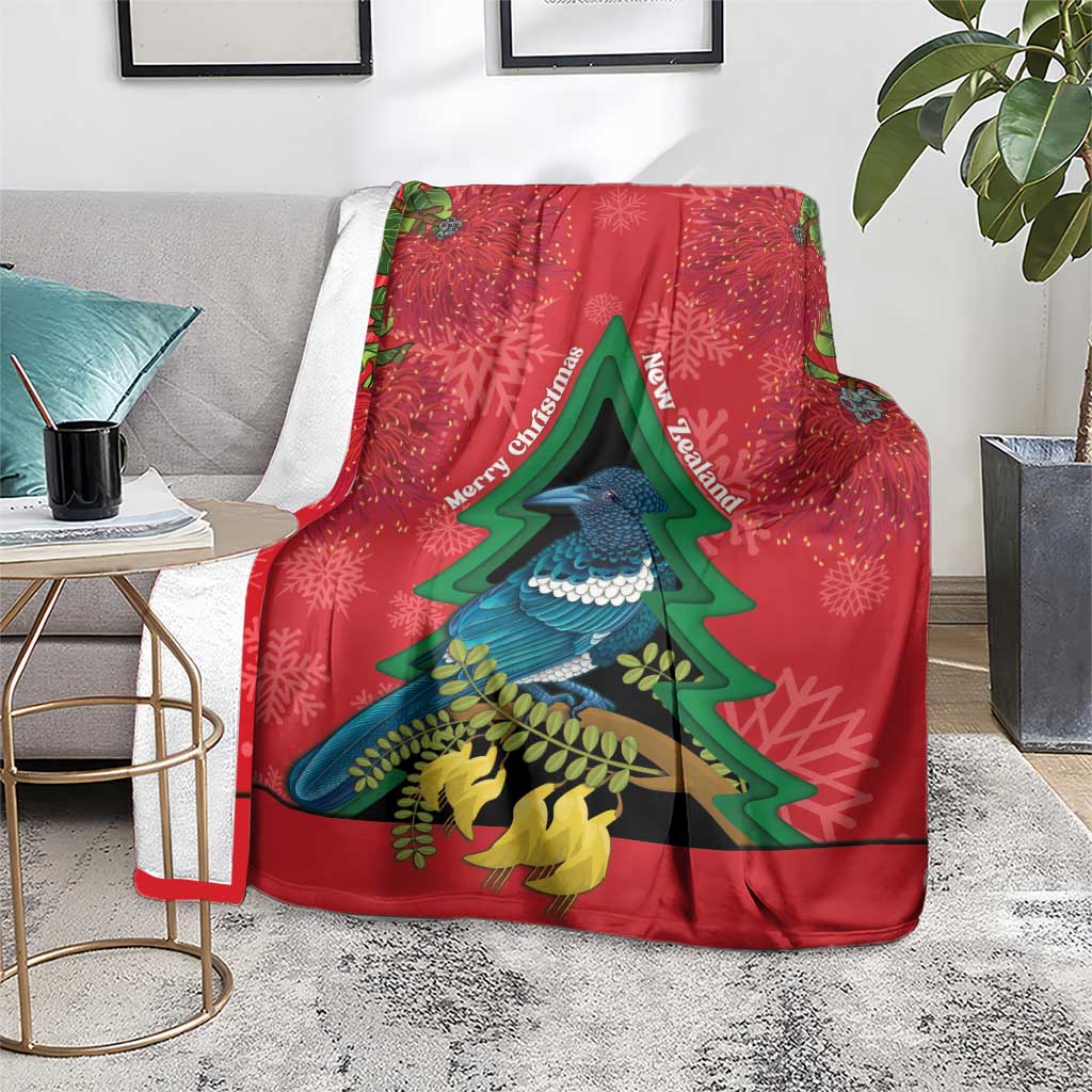 New Zealand Christmas In July Blanket Kowhai Tui Bird With Pohutukawa - Red LT14 - Polynesian Pride