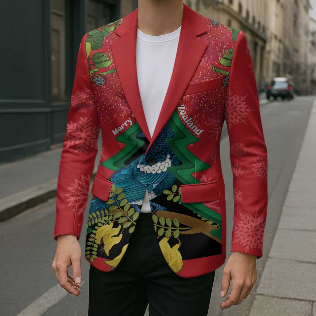 New Zealand Christmas In July Blazer Kowhai Tui Bird With Pohutukawa - Red LT14 - Polynesian Pride