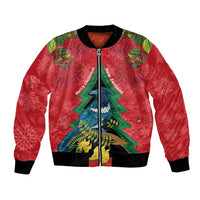 New Zealand Christmas In July Bomber Jacket Kowhai Tui Bird With Pohutukawa - Red LT14 Unisex Red - Polynesian Pride