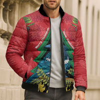 New Zealand Christmas In July Bomber Puffer Jacket Kowhai Tui Bird With Pohutukawa - Red LT14 - Polynesian Pride
