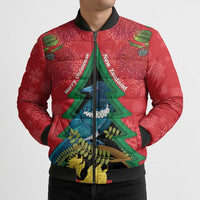 New Zealand Christmas In July Bomber Puffer Jacket Kowhai Tui Bird With Pohutukawa - Red LT14 - Polynesian Pride