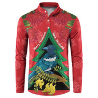 New Zealand Christmas In July Button Sweatshirt Kowhai Tui Bird With Pohutukawa - Red LT14 Red - Polynesian Pride