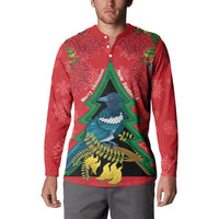 New Zealand Christmas In July Button Sweatshirt Kowhai Tui Bird With Pohutukawa - Red LT14 - Polynesian Pride