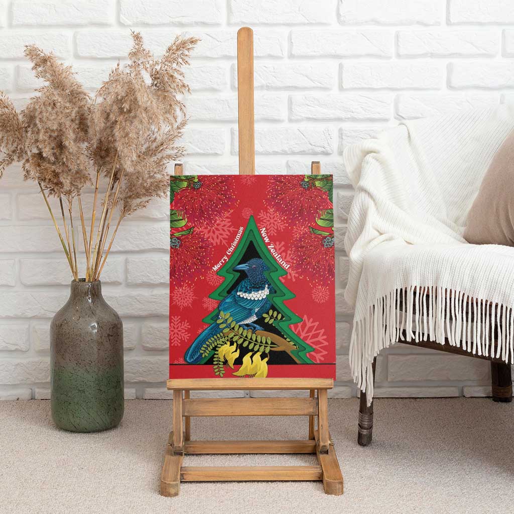 New Zealand Christmas In July Canvas Wall Art Kowhai Tui Bird With Pohutukawa - Red LT14 - Polynesian Pride