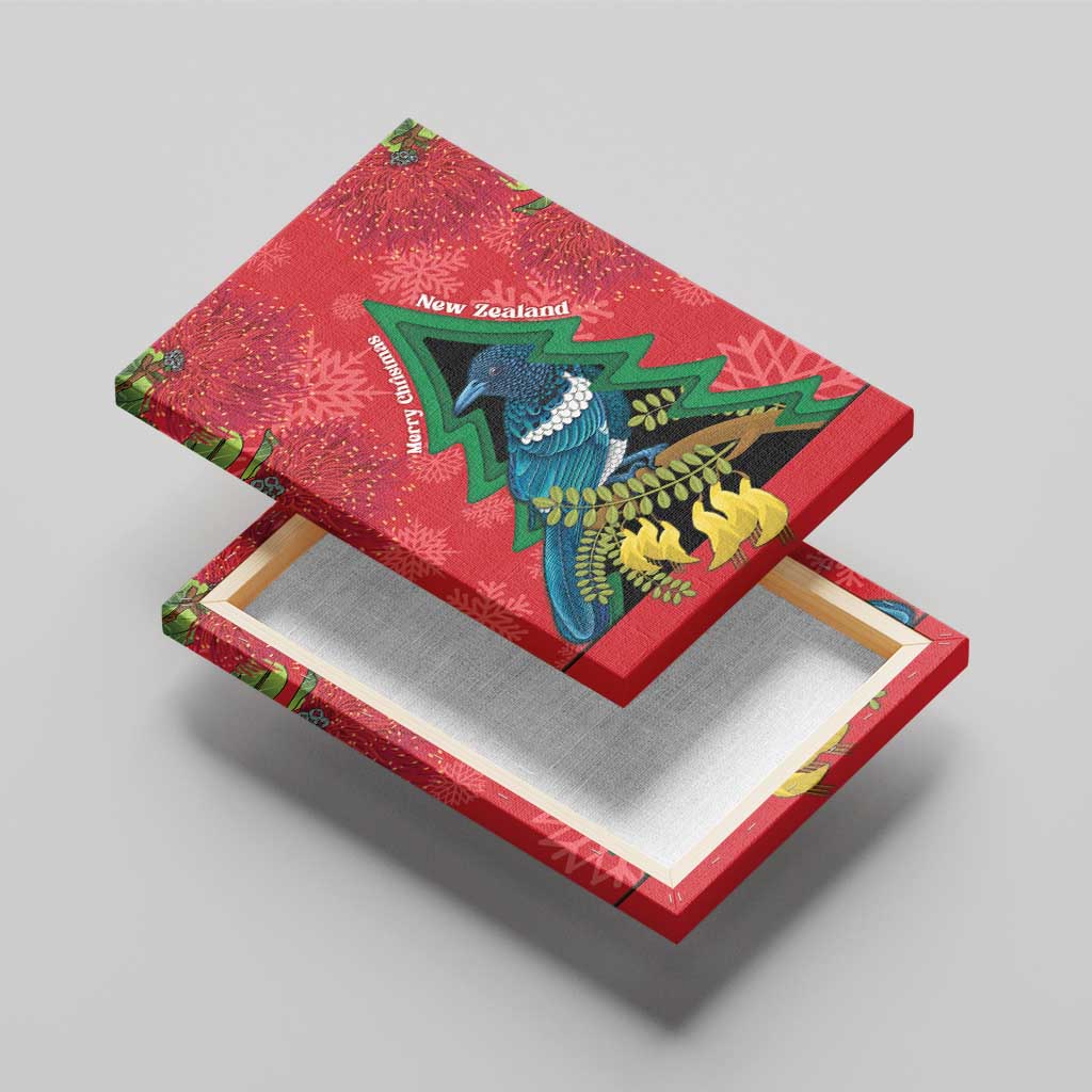 New Zealand Christmas In July Canvas Wall Art Kowhai Tui Bird With Pohutukawa - Red LT14 - Polynesian Pride